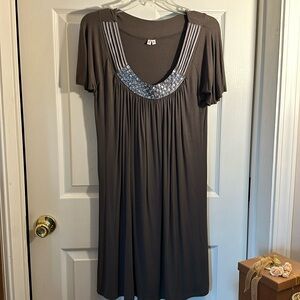 Joie dress size Medium. Dk taupe brown. Scoop-neck with sequin & ribbon detail.
